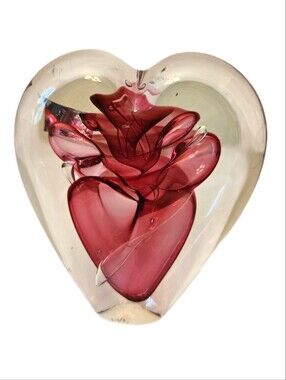 Marion Pyrcak Hand Blown Glass Shaped Heart Beautiful Red Design Table Decor